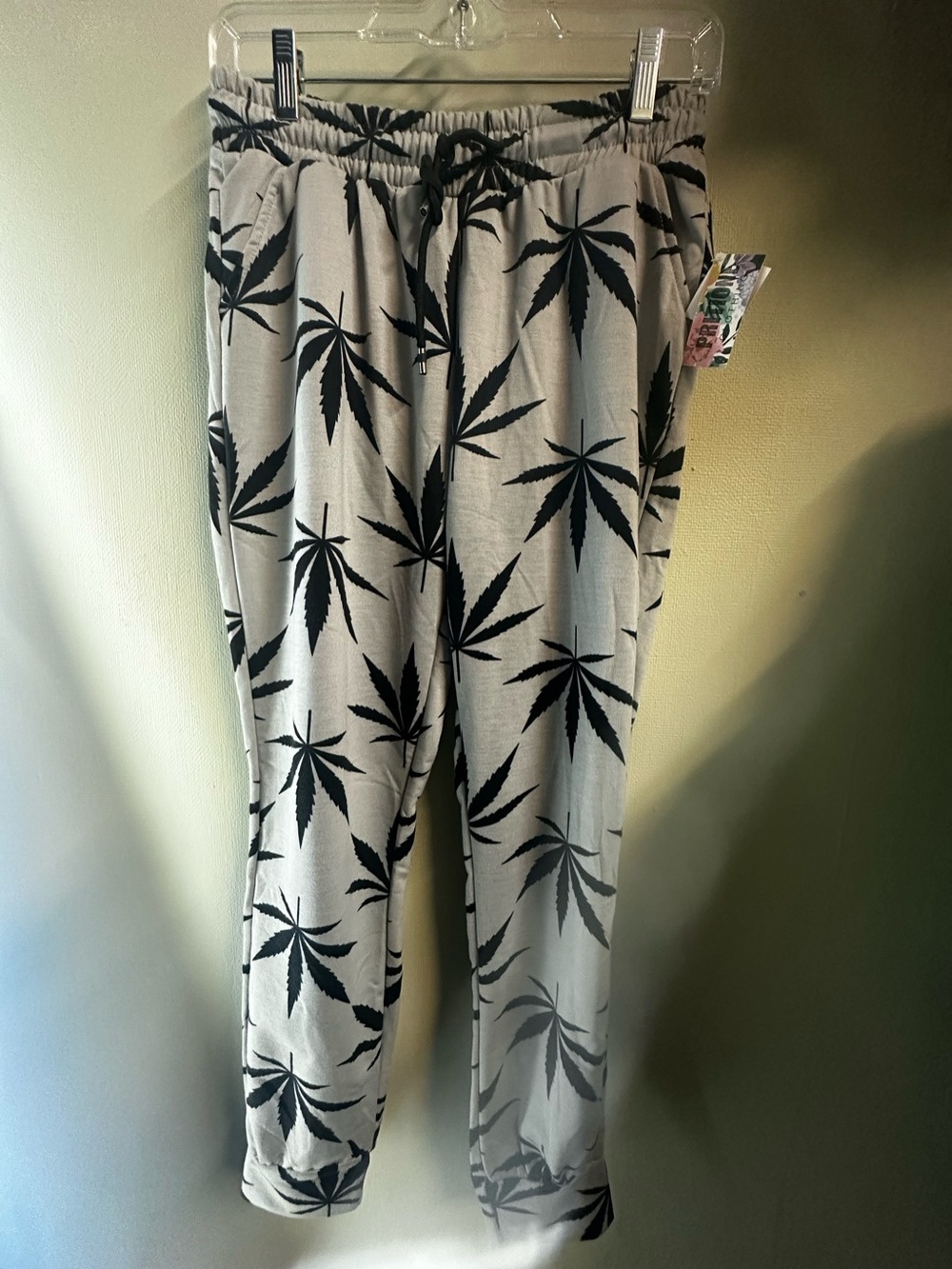 Women’s Gray Jogger Pants with Black Leaf Print